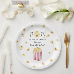 Watercolor Popcorn Kids Birthday Party Paper Plates
