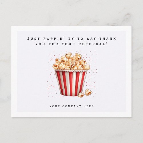 Watercolor Popcorn Referral Thank You Realty Postcard