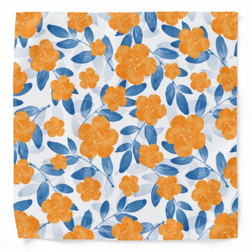 Watercolor Poppies and Leaves Pattern  Bandana