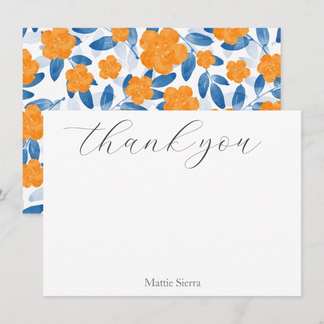  Watercolor Poppies and Leaves Pattern Thank You Card (Front/Back)