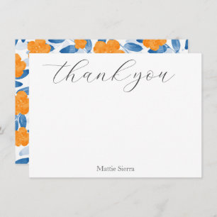 Watercolor Poppies and Leaves Pattern Thank You Card