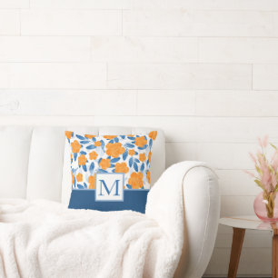 Watercolor Poppies and Leaves Pattern Throw Pillow