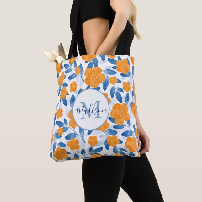 Watercolor Poppies and Leaves Pattern  Tote Bag (Close Up)
