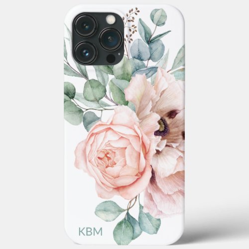 Watercolor Poppies and Roses with Your Monogram iPhone 13 Pro Max Case