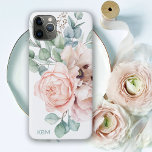 Watercolor Poppies and Roses with Your Monogram iPhone 11 Pro Max Case<br><div class="desc">Beautifully feminine in a soft color palette of pink, beige, green, and blue-green, this unique design features a bouquet of poppies and roses with eucalyptus and trailing greenery. A text template is included for personalizing this case with you monogram initials. You can also delete the sample initials shown in the...</div>