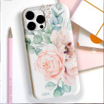 Watercolor Poppies and Roses with Your Monogram Case-Mate iPhone 14 Pro Max Case<br><div class="desc">Beautifully feminine in a soft color palette of pink, beige, green, and blue-green, this unique design features a bouquet of poppies and roses with eucalyptus and trailing greenery. A text template is included for personalizing this case with you monogram initials. You can also delete the sample initials shown in the...</div>