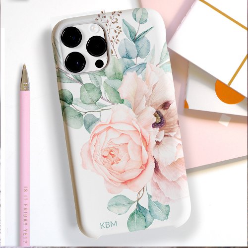 Watercolor Poppies and Roses with Your Monogram Case_Mate iPhone 14 Pro Max Case