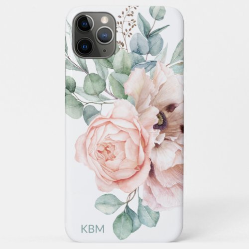 Watercolor Poppies and Roses with Your Monogram iPhone 11 Pro Max Case