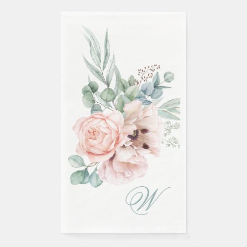 Watercolor Poppies and Roses with Your Monogram Paper Guest Towels