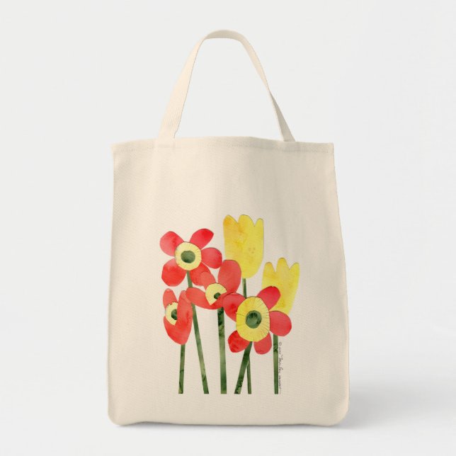 Watercolor POPPIES and TULIPS jumbo canvas tote (Front)