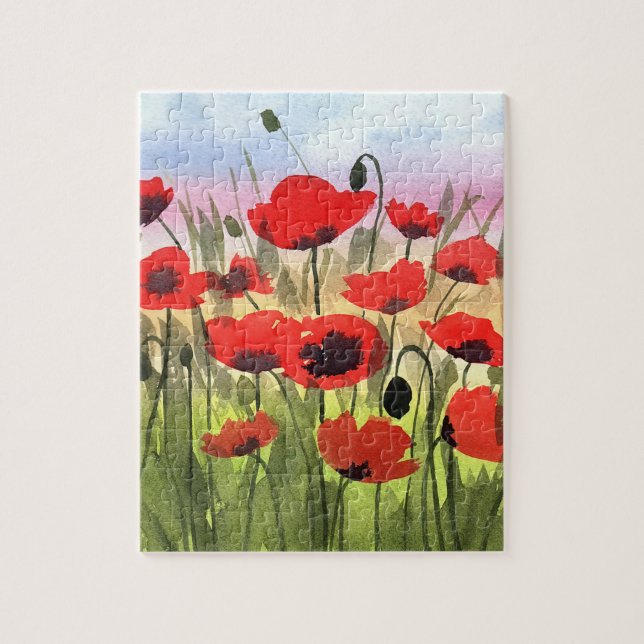 Watercolor "Poppies at Sunset"  Puzzle (Vertical)