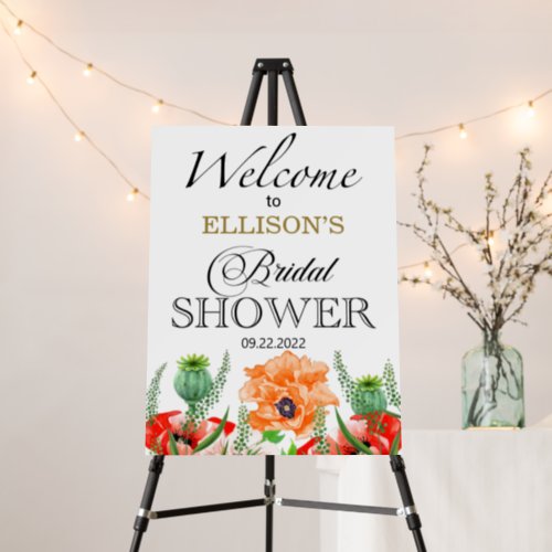 Watercolor poppies bridal shower welcome sign