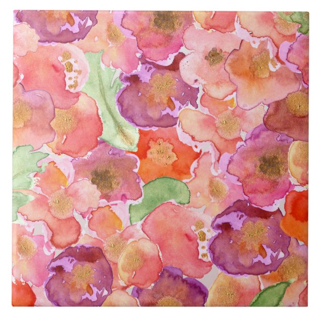 Watercolor Poppies Ceramic Tile (Front)