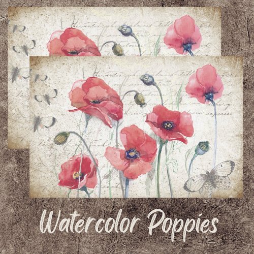 WATERCOLOR POPPIES EPHEMERA TISSUE PAPER