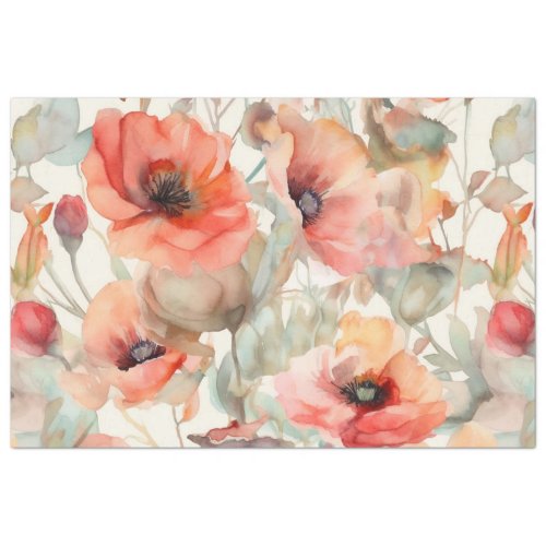 WATERCOLOR POPPIES FLORAL DECOUPAGE TISSUE PAPER