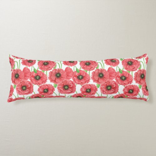 Watercolor poppies floral pattern body pillow