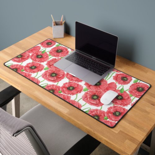 Watercolor poppies floral pattern desk mat