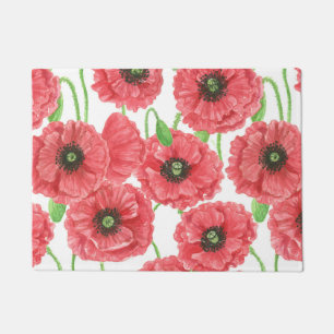 Watercolor poppies floral pattern doormat