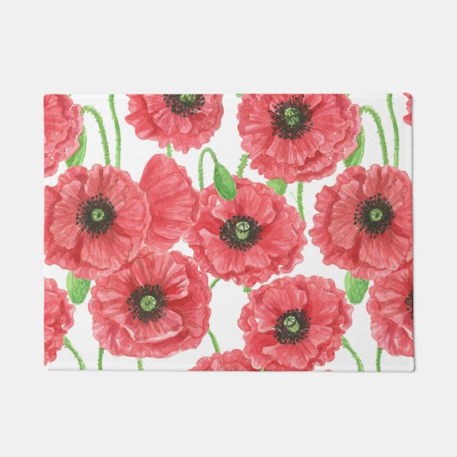 Watercolor poppies floral pattern doormat (Front)
