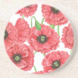 Watercolor poppies floral pattern drink coaster
