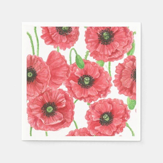 Watercolor poppies floral pattern napkins (Front)
