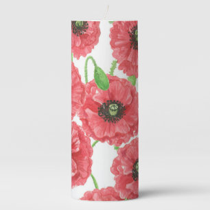 Watercolor poppies floral pattern pillar candle