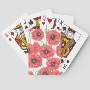 Watercolor poppies floral pattern poker cards