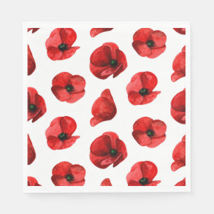 Watercolor poppies. Floral pattern. Red poppy Napkins