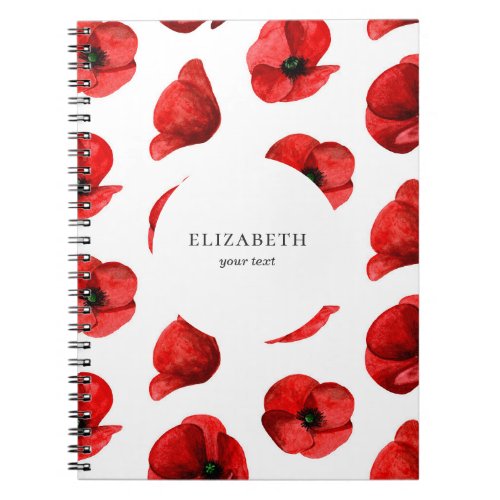 Watercolor poppies Floral pattern Red poppy Notebook