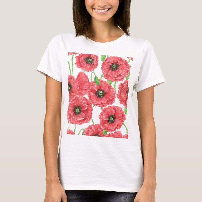 Watercolor poppies floral pattern T-Shirt (Front)