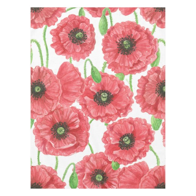 Watercolor poppies floral pattern tablecloth (Front)