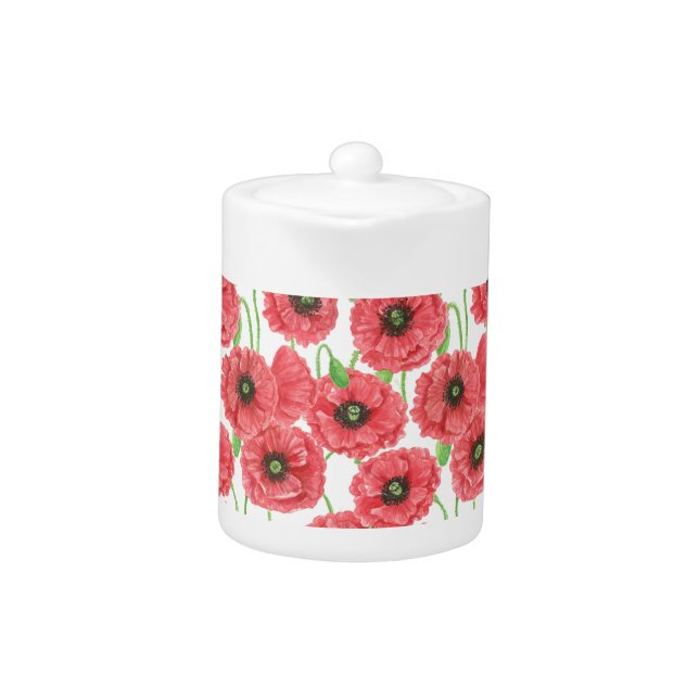 Watercolor poppies floral pattern teapot (Front)