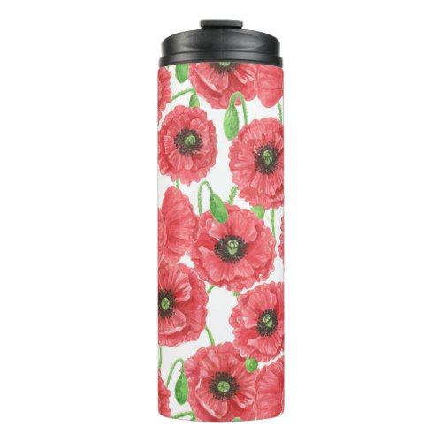 Watercolor poppies floral pattern thermal tumbler