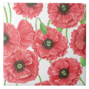 Watercolor poppies floral pattern tile
