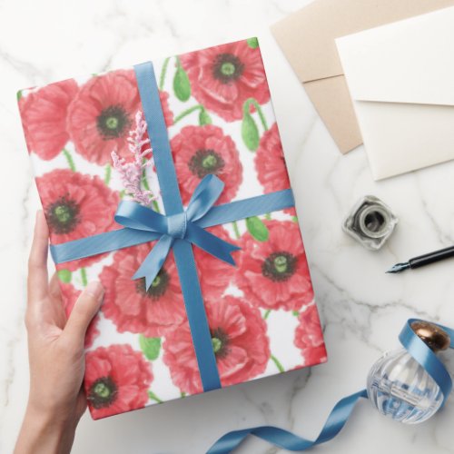 Watercolor poppies floral pattern wrapping paper