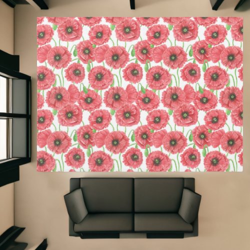 Watercolor poppies floral pattern wrapping paper rug