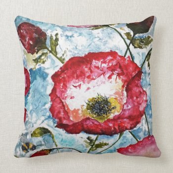 Watercolor Poppies Floral Throw Pillow 20x20 by KariAnapol at Zazzle
