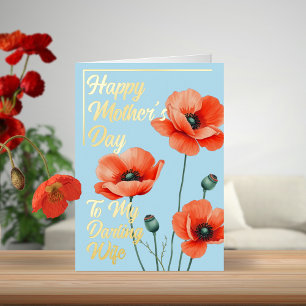 Watercolor Poppies For Wife Foil Mother's Day Card