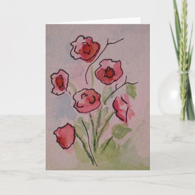 Watercolor Poppies Greeting Card, Blank Inside Card (Front)