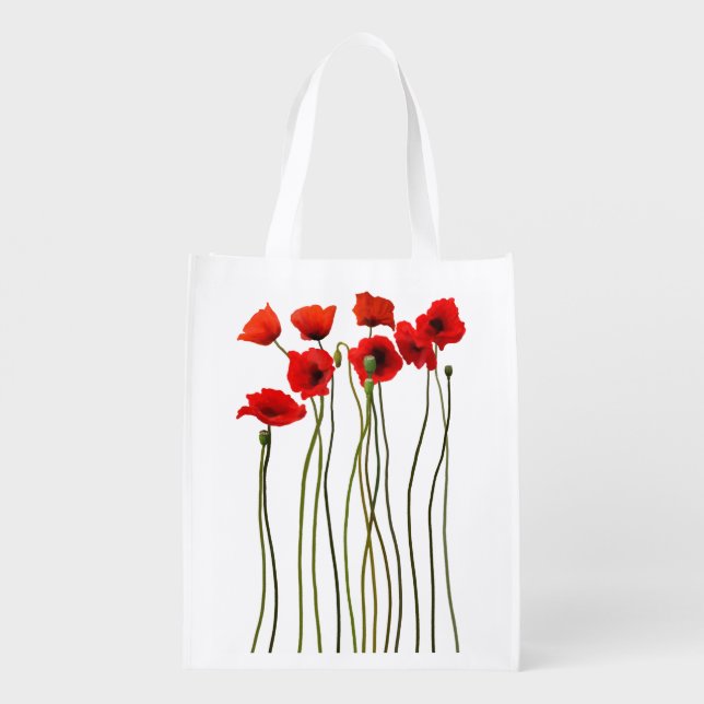 Watercolor Poppies Grocery Bag (Back)