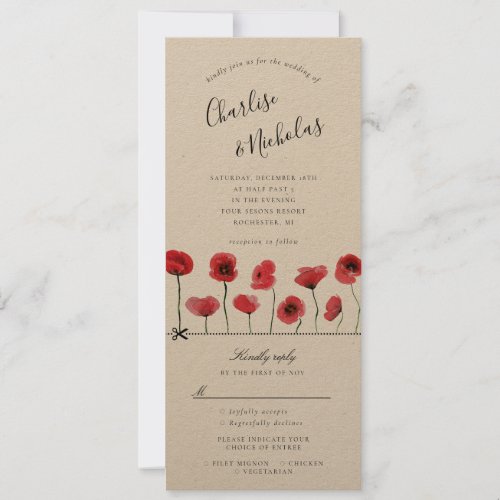 watercolor poppies invitation w rsvp attached