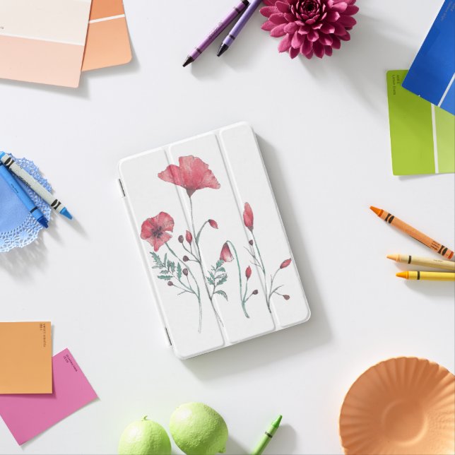 Watercolor Poppies iPad Mini Cover (In Situ)