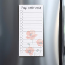Watercolor Poppies Magnetic Checklist Notepad