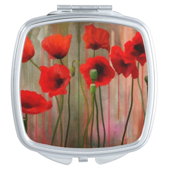 Watercolor Poppies Makeup Mirror (Front)