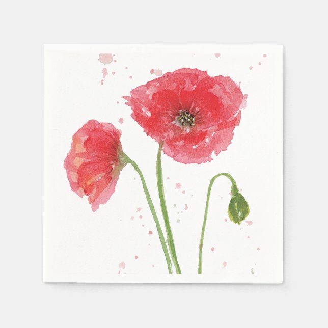 Watercolor Poppies Napkins (Front)