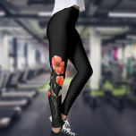 Watercolor Poppies on Black Leggings<br><div class="desc">Stylish black leggings with watercolor red poppies on both outside leg</div>