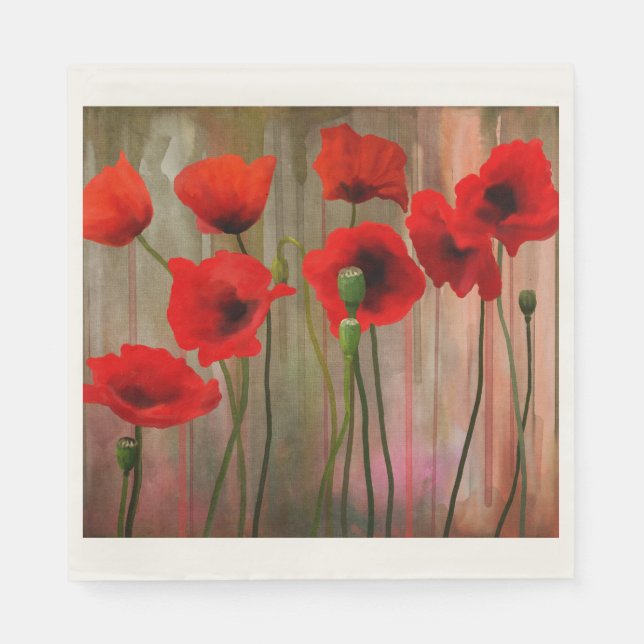 Watercolor Poppies Paper Napkins (Front)