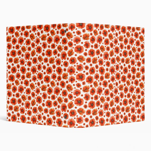 Watercolor Poppies Pattern 3 Ring Binder (Background)
