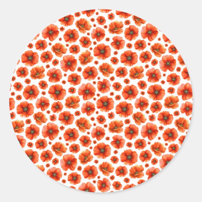 Watercolor Poppies Pattern Classic Round Sticker (Front)