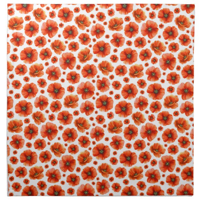 Watercolor Poppies Pattern Cloth Napkin (Front)
